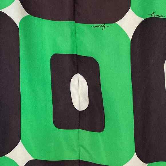 Milly New York Silk Green Brown Geometric Silk Print Shift Mini Dress - Picture 8 of 14